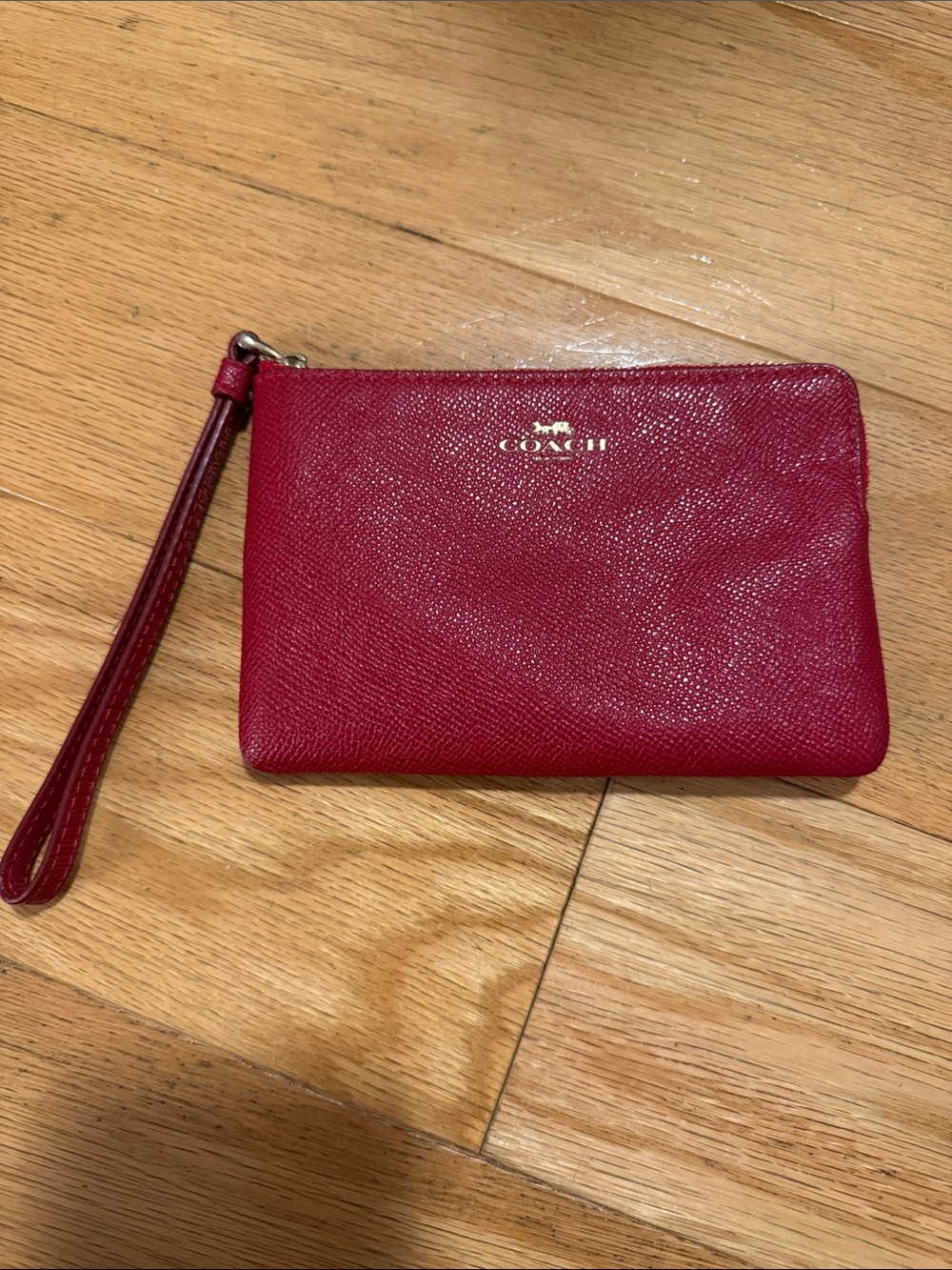 Coach Red Leather Wristlet Pouch with Gold Logo